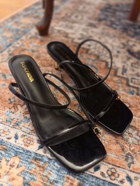 Fashion Nova Black Strappy Square-Toe Heeled Sandals